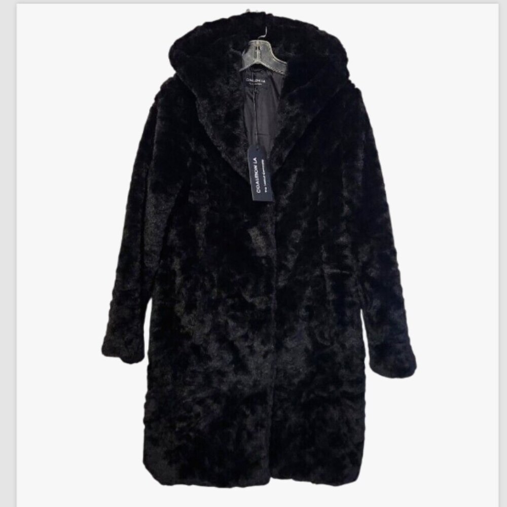 Coalition LA Hooded Faux Fur Snap Coat With Pockets - Picture 6 of 15